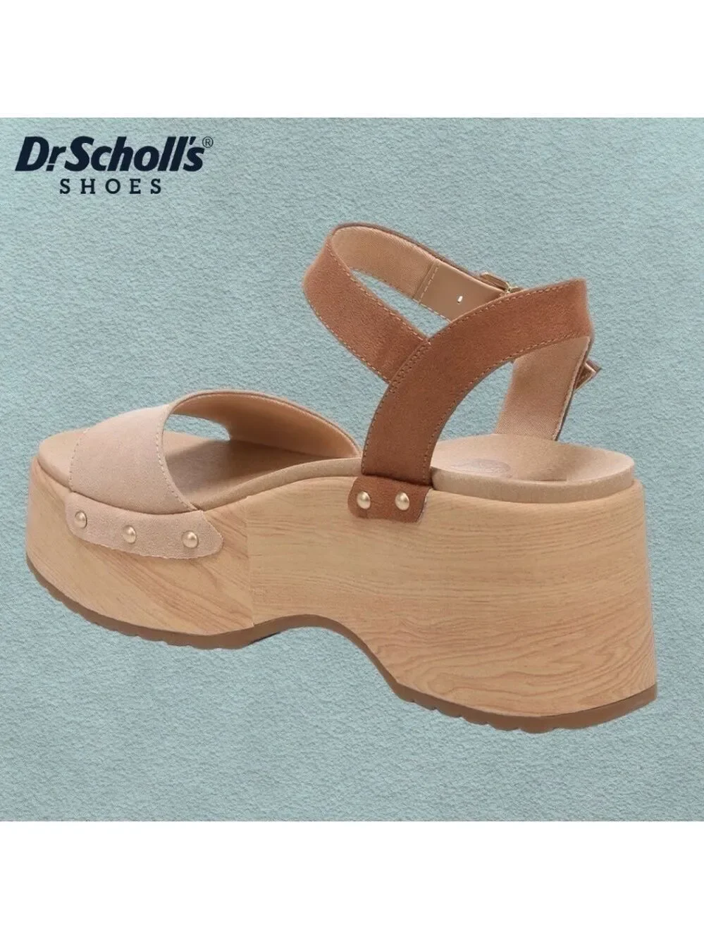 DR SCHOLLS Dublin-Stud-Accent Faux Wood Eco-Friendly Platform Sandal-10M NWT